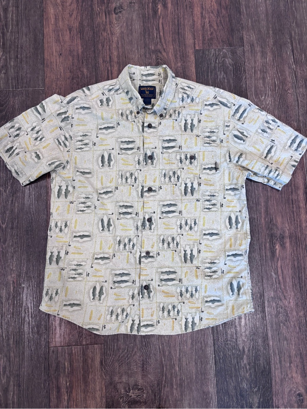 Vintage Style Woolrich Fish Trout Button Up Shirt L
